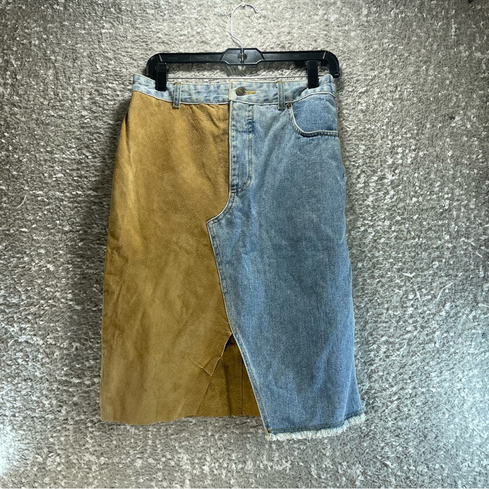 Jeanology Suede‎ Denim Leather Midi Split Hem Skirt 8 Western Vintage Y2k NWT